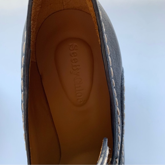 See by Chloe Claudia platform high heel Leather pumps contrast stitching black - Picture 3 of 10